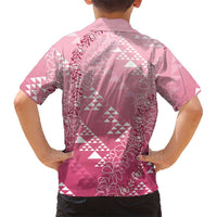 Hawaii Rose Pink Kapa Family Matching Off The Shoulder Long Sleeve Dress and Hawaiian Shirt Vintage 'Ohe Kāpala Motifs Mix Plumeria Leis