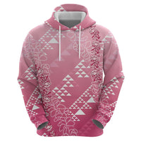 Hawaii Rose Pink Kapa Zip Hoodie Vintage 'Ohe Kāpala Motifs Mix Plumeria Leis