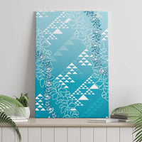Hawaii Turquoise Kapa Canvas Wall Art Vintage 'Ohe Kāpala Motifs Mix Plumeria Leis LT7 - Polynesian Pride