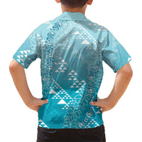Hawaii Turquoise Kapa Family Matching Summer Maxi Dress and Hawaiian Shirt Vintage 'Ohe Kāpala Motifs Mix Plumeria Leis LT7 - Polynesian Pride