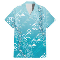 Hawaii Turquoise Kapa Family Matching Tank Maxi Dress and Hawaiian Shirt Vintage 'Ohe Kāpala Motifs Mix Plumeria Leis LT7 Dad's Shirt - Short Sleeve Turquoise - Polynesian Pride