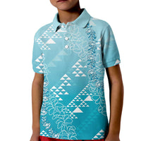 Hawaii Turquoise Kapa Kid Polo Shirt Vintage 'Ohe Kāpala Motifs Mix Plumeria Leis