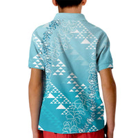 Hawaii Turquoise Kapa Kid Polo Shirt Vintage 'Ohe Kāpala Motifs Mix Plumeria Leis