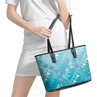 Hawaii Turquoise Kapa Leather Tote Bag Vintage 'Ohe Kāpala Motifs Mix Plumeria Leis