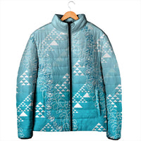 Hawaii Turquoise Kapa Padded Jacket Vintage 'Ohe Kāpala Motifs Mix Plumeria Leis LT7 - Polynesian Pride