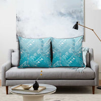 Hawaii Turquoise Kapa Pillow Cover Vintage 'Ohe Kāpala Motifs Mix Plumeria Leis