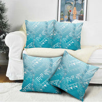 Hawaii Turquoise Kapa Pillow Cover Vintage 'Ohe Kāpala Motifs Mix Plumeria Leis