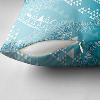 Hawaii Turquoise Kapa Pillow Cover Vintage 'Ohe Kāpala Motifs Mix Plumeria Leis