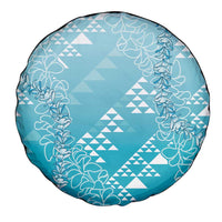 Hawaii Turquoise Kapa Spare Tire Cover Vintage 'Ohe Kāpala Motifs Mix Plumeria Leis
