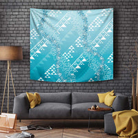 Hawaii Turquoise Kapa Tapestry Vintage 'Ohe Kāpala Motifs Mix Plumeria Leis