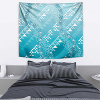 Hawaii Turquoise Kapa Tapestry Vintage 'Ohe Kāpala Motifs Mix Plumeria Leis