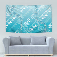 Hawaii Turquoise Kapa Tapestry Vintage 'Ohe Kāpala Motifs Mix Plumeria Leis