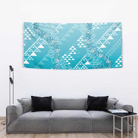 Hawaii Turquoise Kapa Tapestry Vintage 'Ohe Kāpala Motifs Mix Plumeria Leis