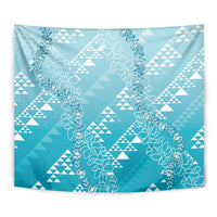 Hawaii Turquoise Kapa Tapestry Vintage 'Ohe Kāpala Motifs Mix Plumeria Leis