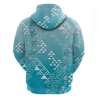 Hawaii Turquoise Kapa Zip Hoodie Vintage 'Ohe Kāpala Motifs Mix Plumeria Leis