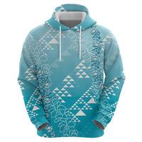 Hawaii Turquoise Kapa Zip Hoodie Vintage 'Ohe Kāpala Motifs Mix Plumeria Leis