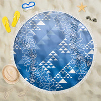 Hawaii Royal Blue Kapa Beach Blanket Vintage 'Ohe Kāpala Motifs Mix Plumeria Leis