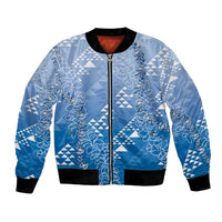 Hawaii Royal Blue Kapa Bomber Jacket Vintage 'Ohe Kāpala Motifs Mix Plumeria Leis LT7 Unisex Royal Blue - Polynesian Pride