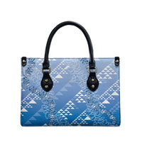 Hawaii Royal Blue Kapa Leather Bag Vintage 'Ohe Kāpala Motifs Mix Plumeria Leis