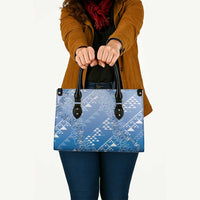 Hawaii Royal Blue Kapa Leather Bag Vintage 'Ohe Kāpala Motifs Mix Plumeria Leis