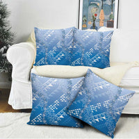 Hawaii Royal Blue Kapa Pillow Cover Vintage 'Ohe Kāpala Motifs Mix Plumeria Leis