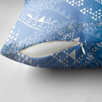 Hawaii Royal Blue Kapa Pillow Cover Vintage 'Ohe Kāpala Motifs Mix Plumeria Leis