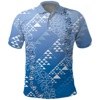 Hawaii Royal Blue Kapa Polo Shirt Vintage 'Ohe Kāpala Motifs Mix Plumeria Leis