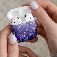 Hawaii Lavender Kapa AirPods Case Vintage 'Ohe Kāpala Motifs Mix Plumeria Leis