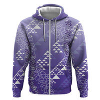 Hawaii Lavender Kapa Hoodie Vintage 'Ohe Kāpala Motifs Mix Plumeria Leis LT7 Zip Hoodie Lavender - Polynesian Pride