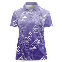 Hawaii Lavender Kapa Women Polo Shirt Vintage 'Ohe Kāpala Motifs Mix Plumeria Leis
