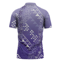 Hawaii Lavender Kapa Zipper Polo Shirt Vintage 'Ohe Kāpala Motifs Mix Plumeria Leis