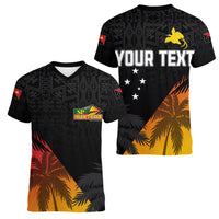 Personalised PNG Hunters Rugby Women V Neck T Shirt Palm Trees Simple LT7 - Polynesian Pride