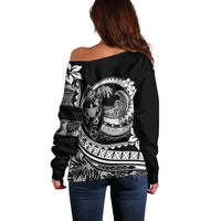 Polynesian Plumeria Off Shoulder Sweater Ride The Waves - Black LT7 - Polynesian Pride