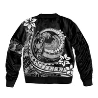Polynesian Plumeria Sleeve Zip Bomber Jacket Ride The Waves - Black LT7 - Polynesian Pride
