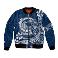Polynesian Plumeria Bomber Jacket Ride The Waves - Navy Blue LT7 Unisex Navy Blue - Polynesian Pride