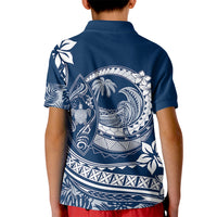 Polynesian Plumeria Kid Polo Shirt Ride The Waves - Navy Blue LT7 - Polynesian Pride