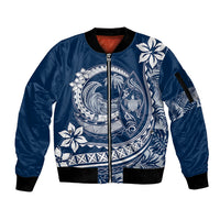 Polynesian Plumeria Sleeve Zip Bomber Jacket Ride The Waves - Navy Blue LT7 Unisex Navy Blue - Polynesian Pride