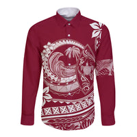 Polynesian Plumeria Long Sleeve Button Shirt Ride The Waves - Burgundy LT7 Unisex Burgundy - Polynesian Pride