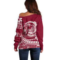 Polynesian Plumeria Off Shoulder Sweater Ride The Waves - Burgundy LT7 - Polynesian Pride
