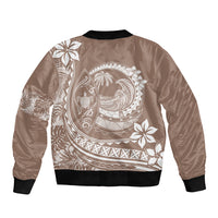 Polynesian Plumeria Sleeve Zip Bomber Jacket Ride The Waves - Beige LT7 - Polynesian Pride