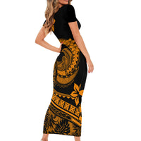 Polynesian Plumeria Short Sleeve Bodycon Dress Ride The Waves - Orange LT7 - Polynesian Pride