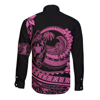 Polynesian Plumeria Long Sleeve Button Shirt Ride The Waves - Pink LT7 - Polynesian Pride