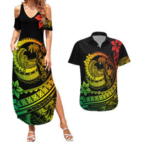 Polynesian Plumeria Couples Matching Summer Maxi Dress and Hawaiian Shirt Ride The Waves - Reggae LT7 Reggae - Polynesian Pride