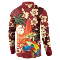 Crimson Red Tropical Christmas Hawaii Tapa Button Sweatshirt Aloha Santa Drink Party - Polynesian Pride
