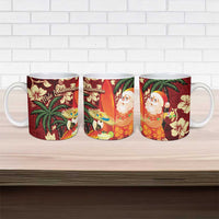 Crimson Red Tropical Christmas Hawaii Tapa Ceramic Mug Aloha Santa Drink Party - Polynesian Pride