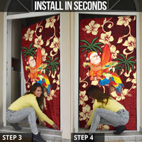 Crimson Red Tropical Christmas Hawaii Tapa Door Cover Aloha Santa Drink Party - Polynesian Pride