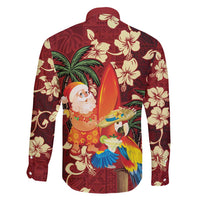 Crimson Red Tropical Christmas Hawaii Tapa Family Matching Long Sleeve Bodycon Dress and Hawaiian Shirt Aloha Santa Drink Party - Polynesian Pride