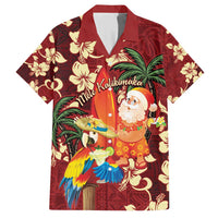 Crimson Red Tropical Christmas Hawaii Tapa Family Matching Short Sleeve Bodycon Dress and Hawaiian Shirt Aloha Santa Drink Party - Polynesian Pride