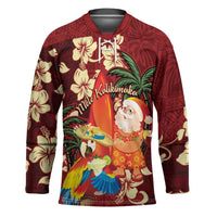 Crimson Red Tropical Christmas Hawaii Tapa Hockey Jersey Aloha Santa Drink Party - Polynesian Pride