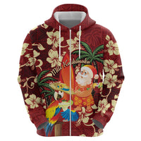 Crimson Red Tropical Christmas Hawaii Tapa Hoodie Aloha Santa Drink Party - Polynesian Pride
